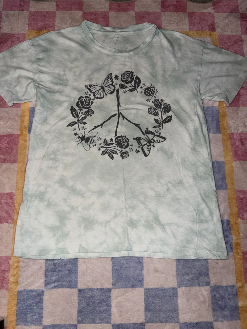 American eagle- Women’s Mint Tie-Dye Floral Butterfly oversized Tee